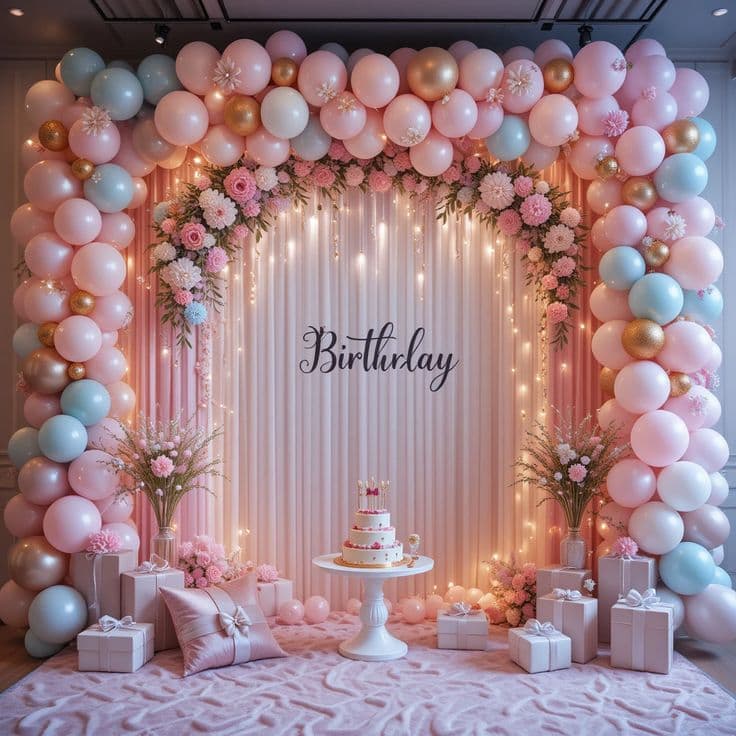 Birthday celebration with delicious food spread