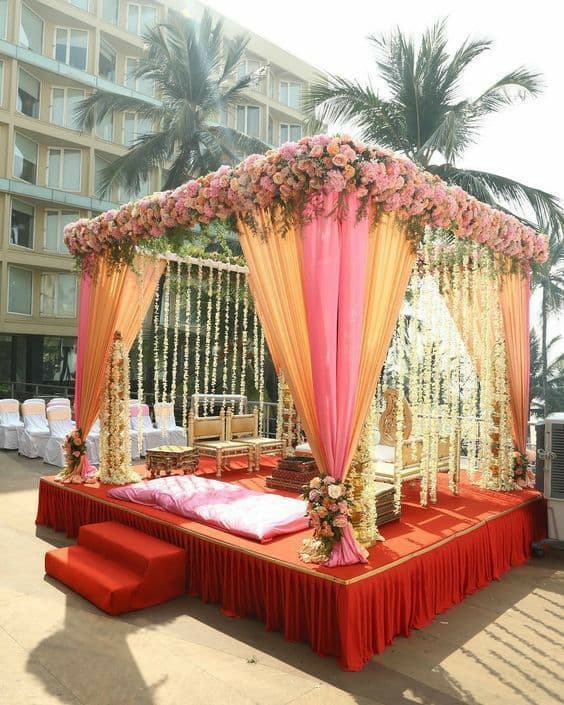 Grand mandap setup for wedding ceremony